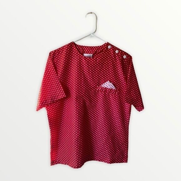 Vintage Red Polka Dot Short Sleeve Blouse Size 10 - Picture 1 of 4
